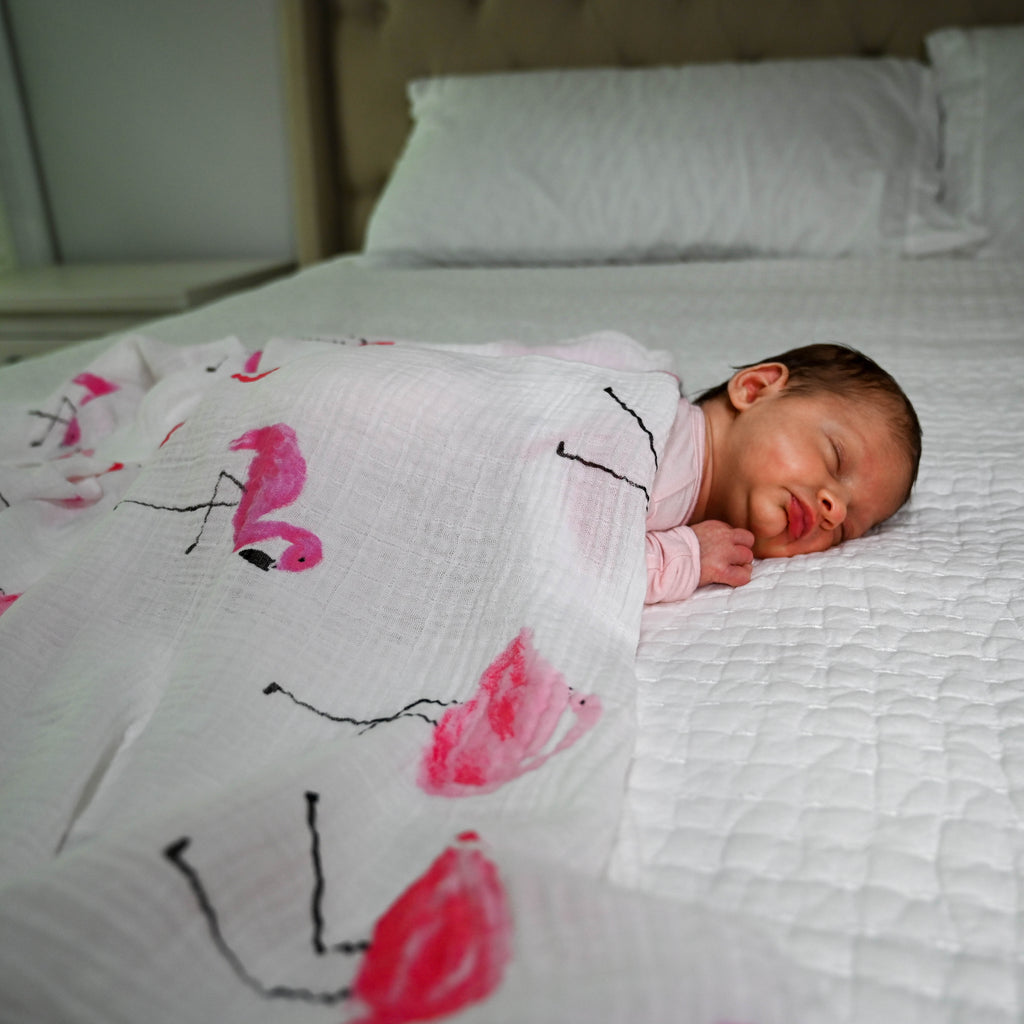 baby muslin pink flamingo bird pattern flower 3pk swaddle set blanket girls babies cotton swaddel 