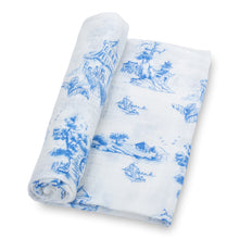 Load image into Gallery viewer, baby muslin blue chinoiserie art swaddle blanket girls babies cotton swaddel swoddle wraps swadle 
