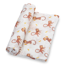 Load image into Gallery viewer, baby muslin brown monkey swaddle blanket girls babies cotton swaddel swoddle wraps swadle boys
