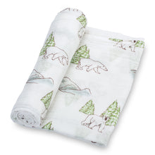 Load image into Gallery viewer, baby muslin green white polar bear swaddle blanket girls babies cotton swaddel swoddle wraps swadle 
