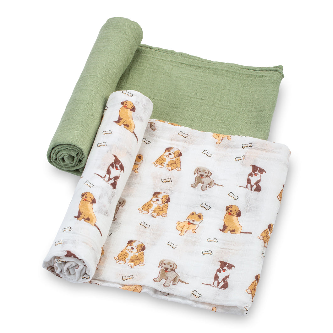 baby muslin brown puppy green 2pk swaddle set blanket girls babies cotton swaddel wraps swadle 