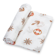 Load image into Gallery viewer, baby muslin brown rudder anchor swaddle blanket babies cotton swaddel swoddle wraps swadle boys
