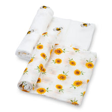 Load image into Gallery viewer, baby muslin yellow sunflower bee 2pk swaddle set blanket girls babies boy cotton swaddel wraps
