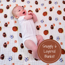 Load image into Gallery viewer, baby muslin brown baseball football soccer basketball sports quilt blanket babies cotton quikt
