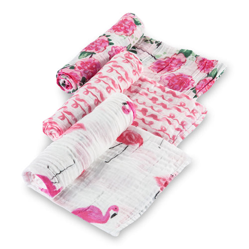 baby muslin pink flamingo bird pattern flower 3pk swaddle set blanket girls babies cotton swaddel 