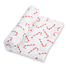 Load image into Gallery viewer, baby muslin red candy cane christmas swaddle blanket girls babies cotton swaddel wraps swadle boys
