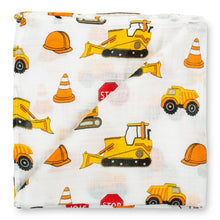 Load image into Gallery viewer, baby muslin yellow orange red construction swaddle blanket boys babies cotton swaddel wraps swadle 
