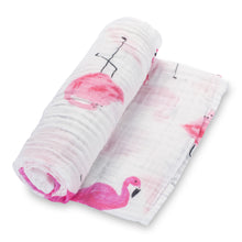 Load image into Gallery viewer, baby muslin pink flamingo swaddle blanket girls babies cotton swaddel swoddle wraps swadle cute
