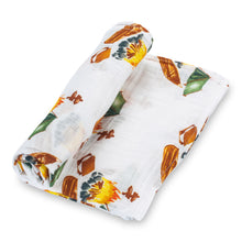Load image into Gallery viewer, baby muslin brown campfire camping swaddle blanket girls babies cotton swaddel boys wraps swadle 

