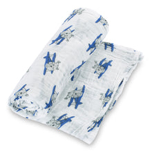 Load image into Gallery viewer, baby muslin blue plane swaddle blanket girls babies cotton swaddel swoddle wraps swadle boys cute
