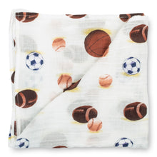 Load image into Gallery viewer, baby muslin brown baseball football soccer basketball sports swaddle blanket boys babies cotton
