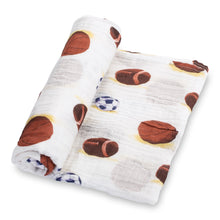 Load image into Gallery viewer, baby muslin brown baseball football soccer basketball sports swaddle blanket boys babies cotton

